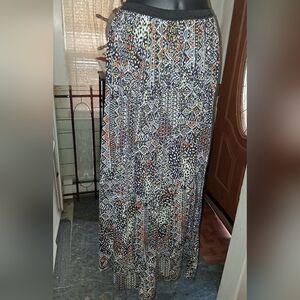 Patterned Maxi Skirt - Black, White, Orange